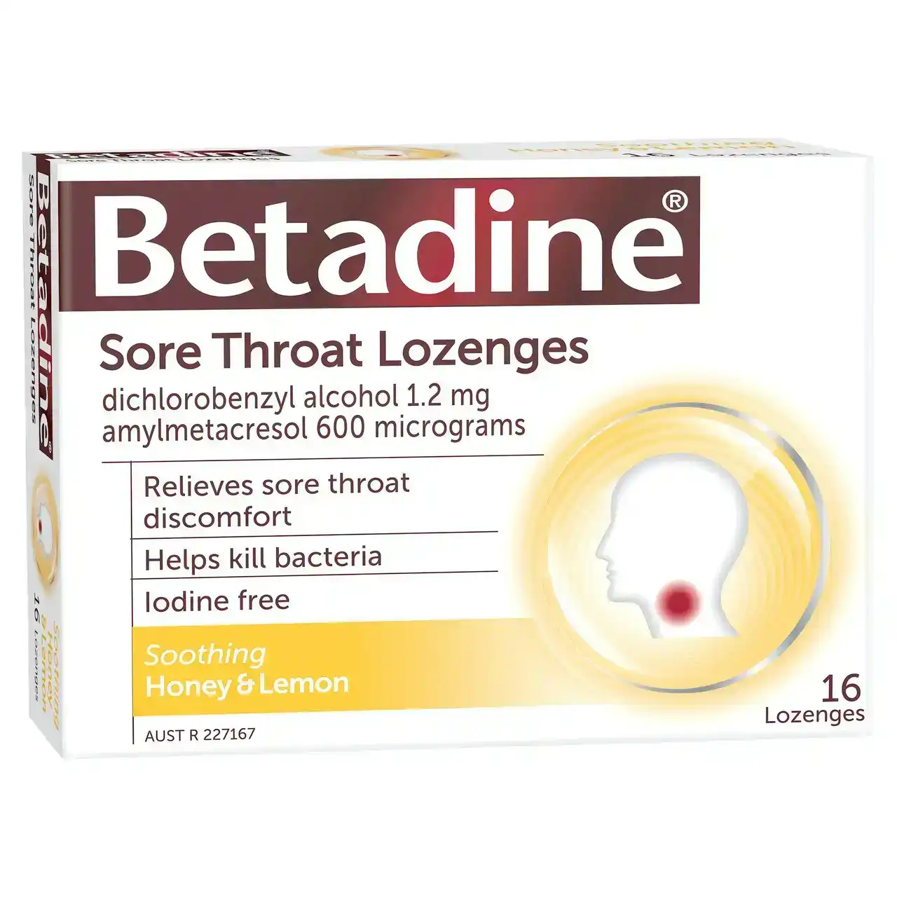 Betadine Sore Throat Lozenges Honey &amp; Lemon 16 Pack