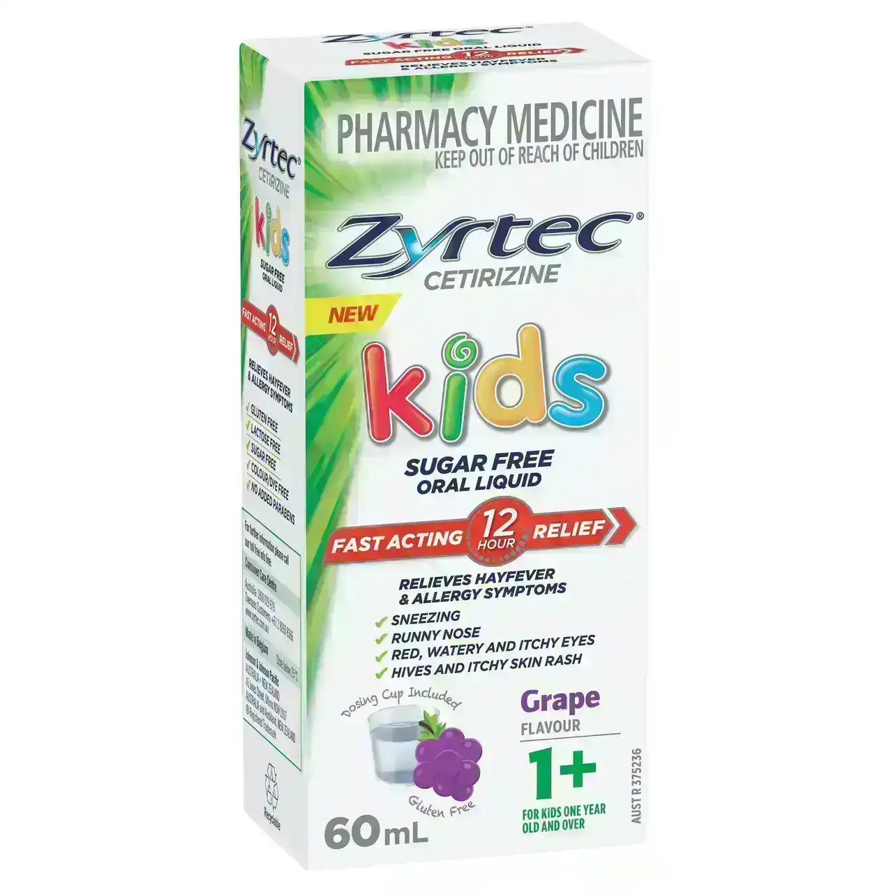 Zyrtec Kids Allergy &amp; Hayfever Relief Antihistamine Grape Liquid 60mL