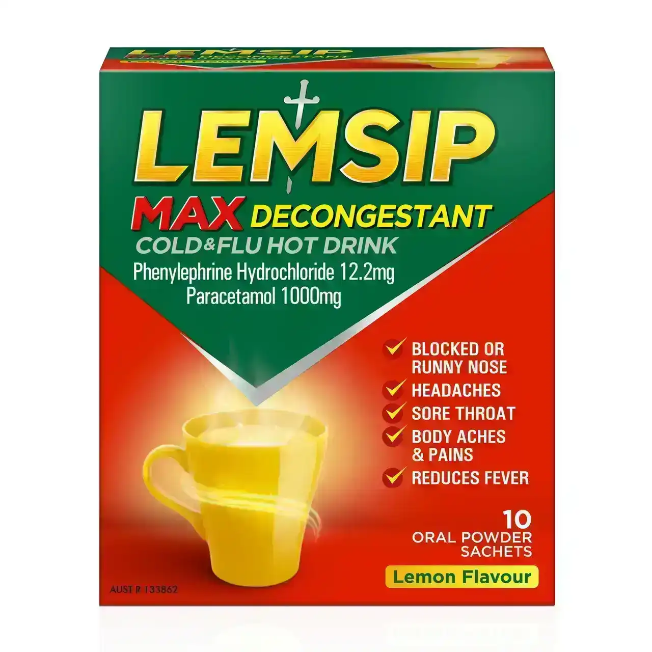 Lemsip Max Decongestant Cold &amp; Flu Hot Drink Lemon 10 Pack