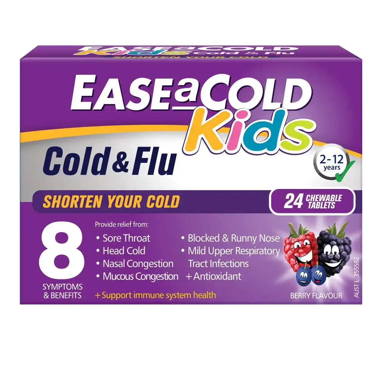 EASEaCOLD Kids Cold &amp; Flu Chewable Berry Tablets 24 Chewable Tablets