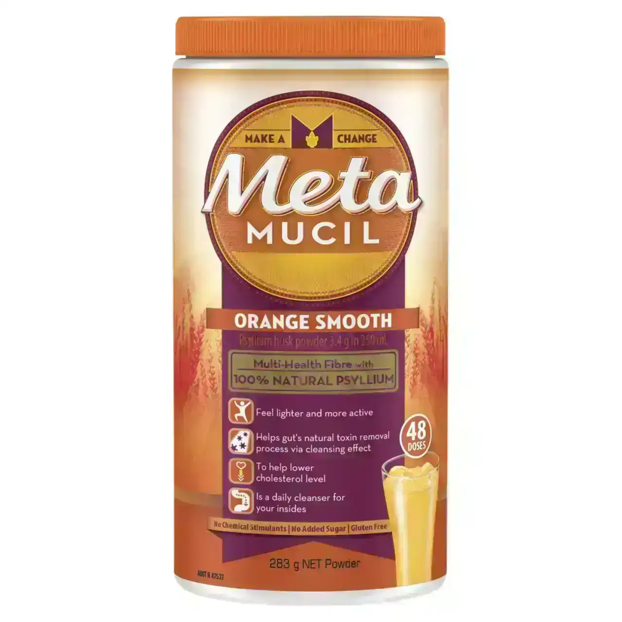 Metamucil Daily Fibre Supplement Orange Smooth Powder 48 Doses