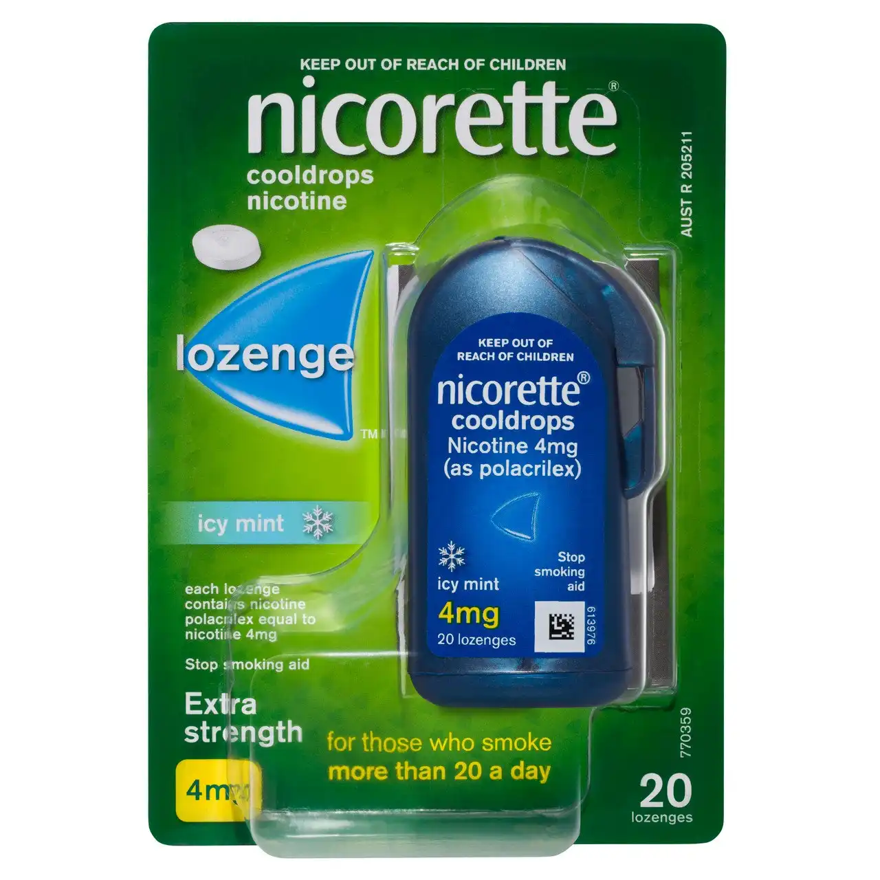 Nicorette Quit Smoking Extra Strength Cooldrops Nicotine Lozenge Icy Mint 20 Pack