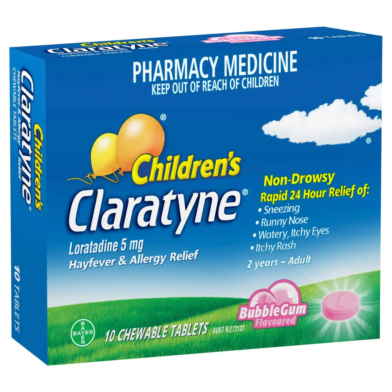Children's CLARATYNE Allergy & Hayfever Relief Antihistamine Bubblegum Flavoured Chewable Tablets 10 pack