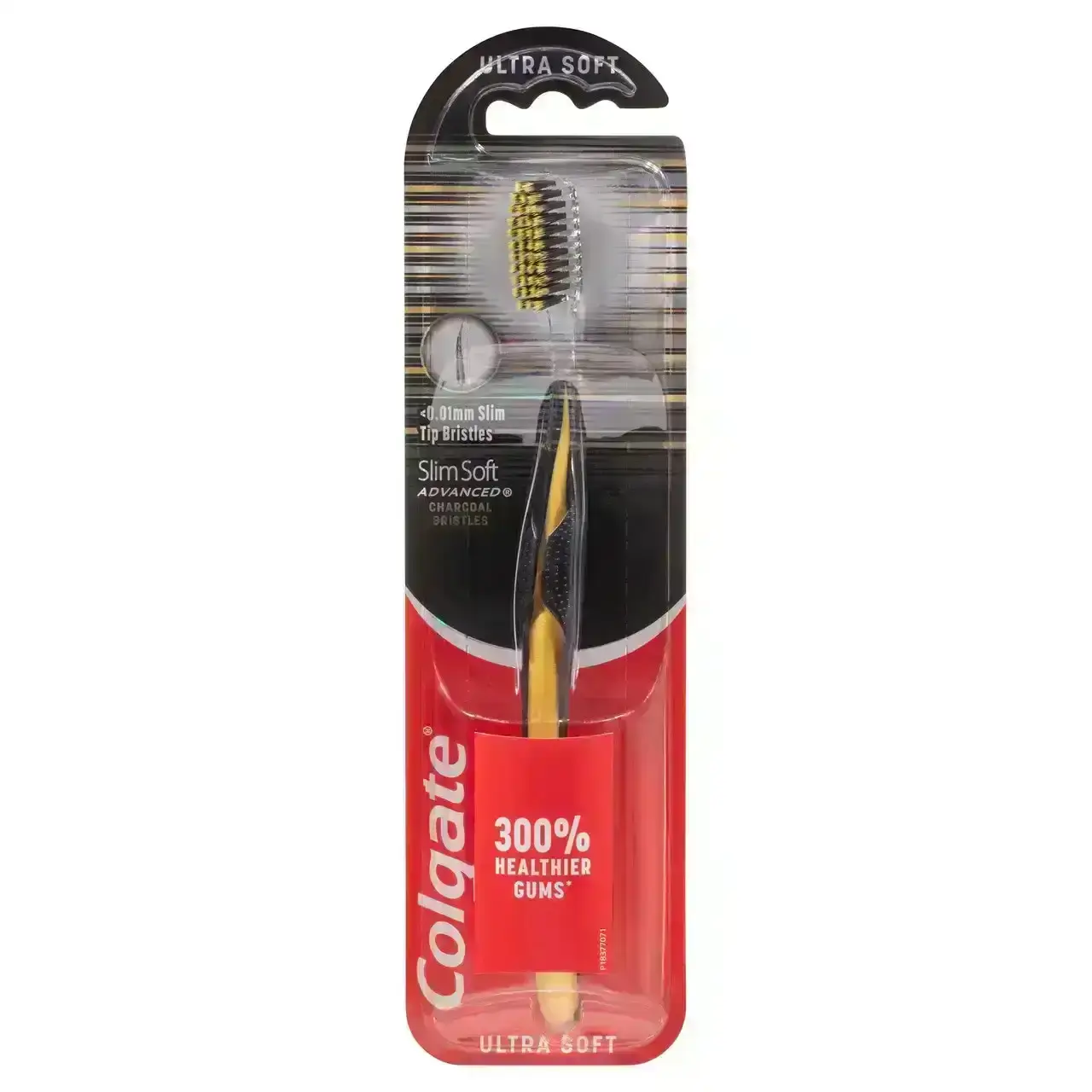 Colgate Slim Soft Advanced Charcoal Manual Toothbrush, 1 Pack, Ultra Soft Bristles