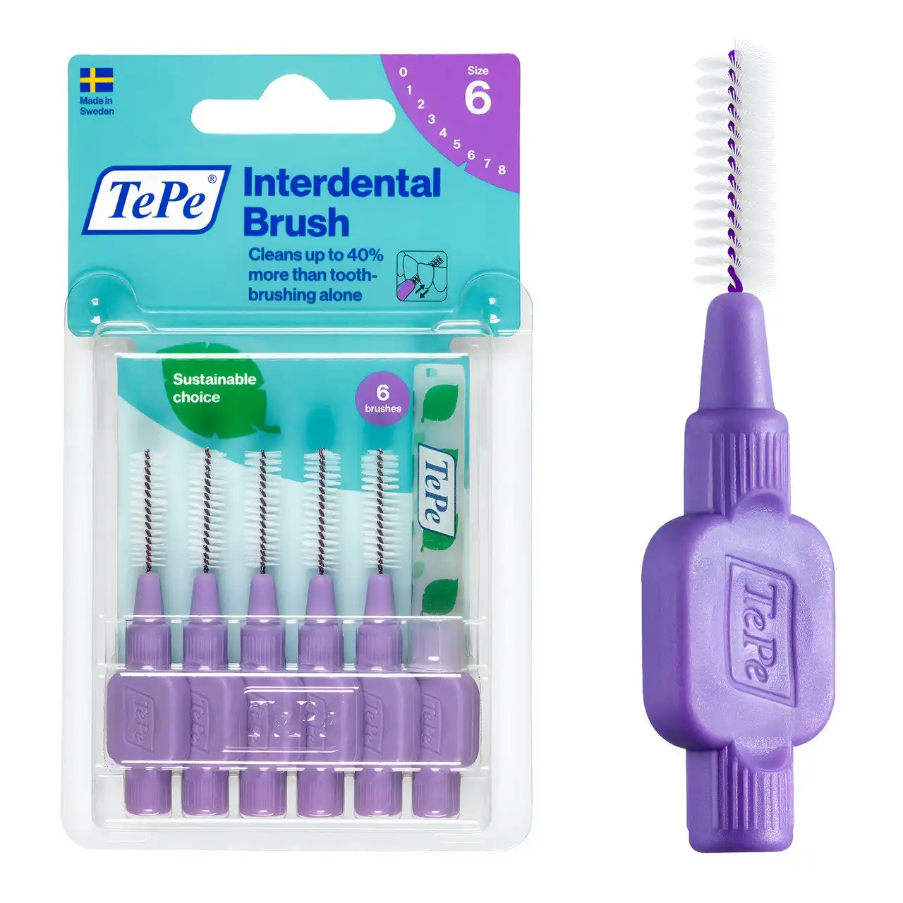 Tepe Interdental Brush 1.1mm Size 6 (Purple) 6 Pack
