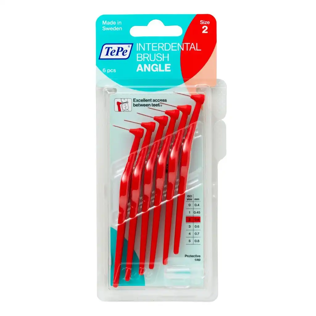 Tepe Interdental Angle Brush 0.5mm Size 2 (Red) 6 Pack