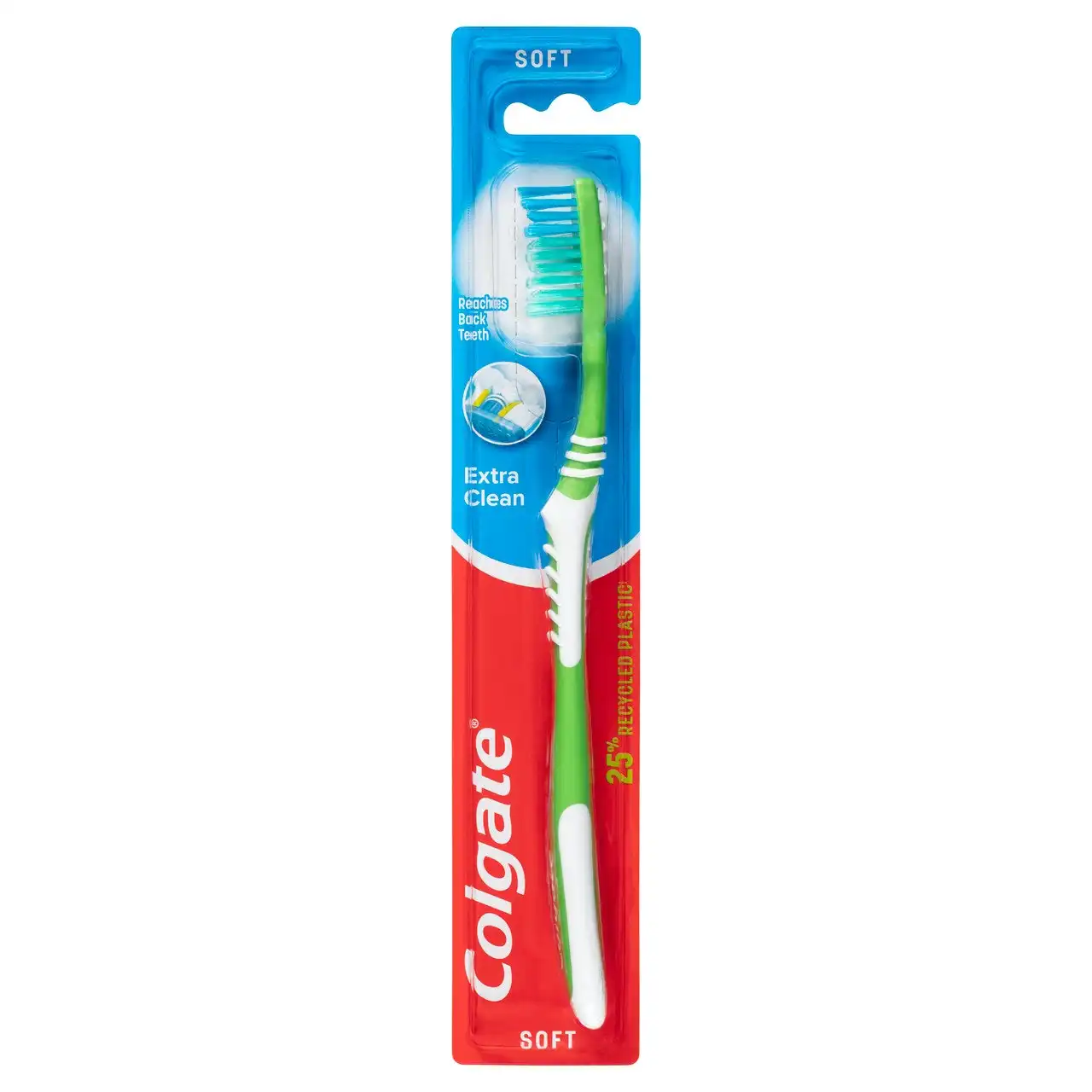 Colgate Extra Clean Manual Toothbrush, 1 Pack, Soft Bristles, 25% Recycled Plastic Handle