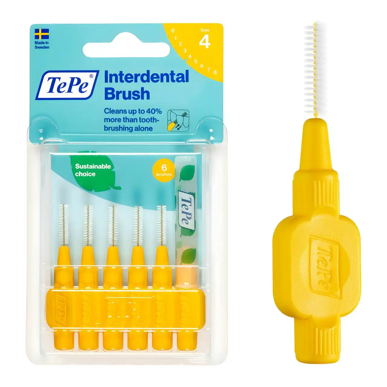 TePe Interdental Brush 0.7mm Size 4 (Yellow) 6 Pack