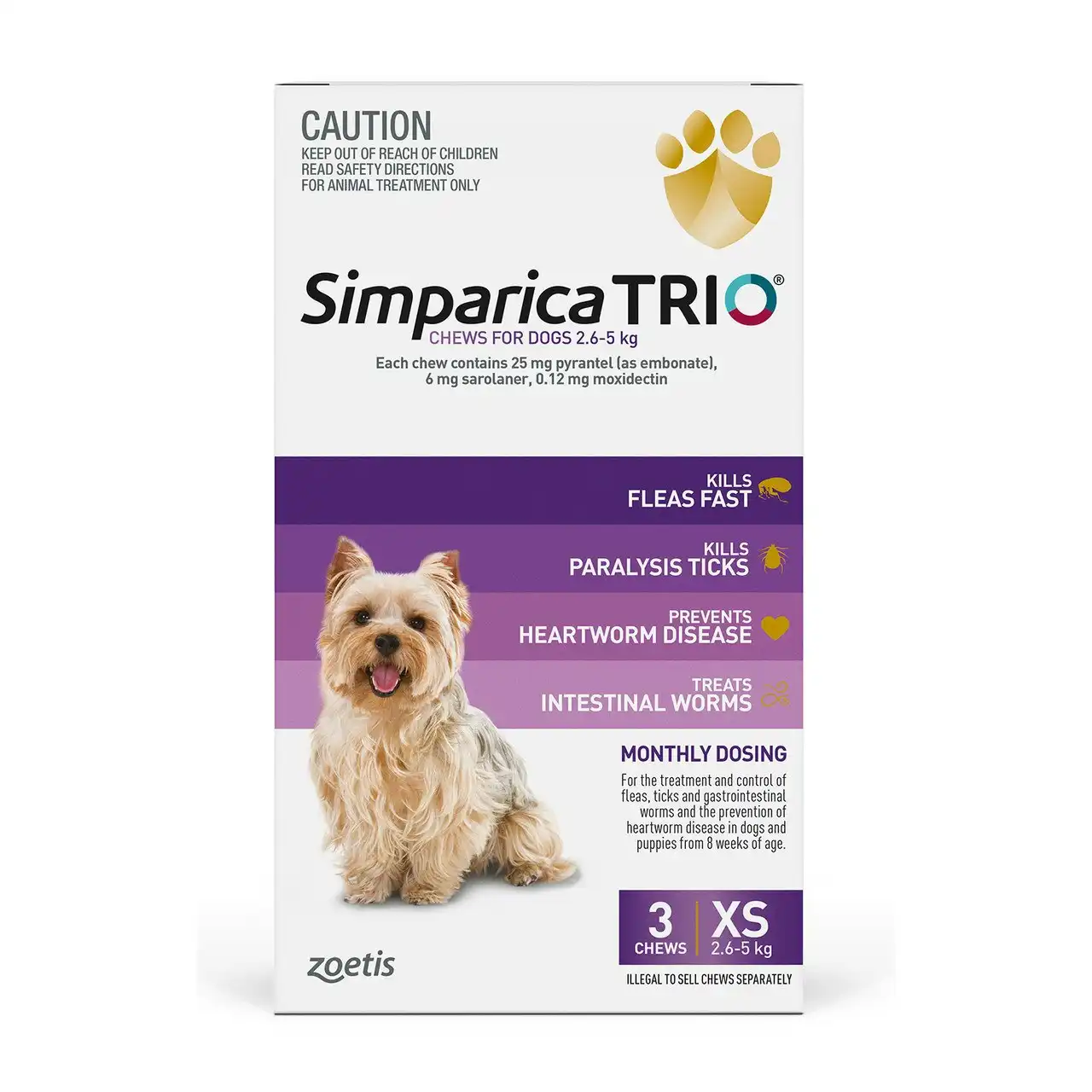 Simparica TRIO Chews For Extra Small Dogs 2.6-5kg 3 Pack