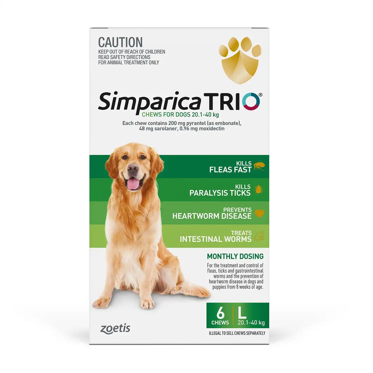 Simparica TRIO Chews For Large Dogs 20.1-40kg 6 Pack