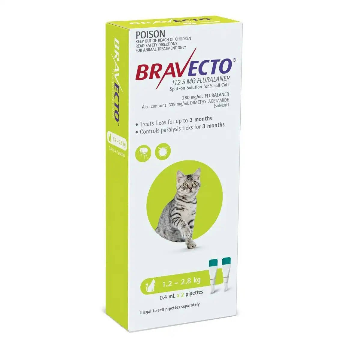 Bravecto For Cats 1.2kg - 2.8kg 2 Pipettes