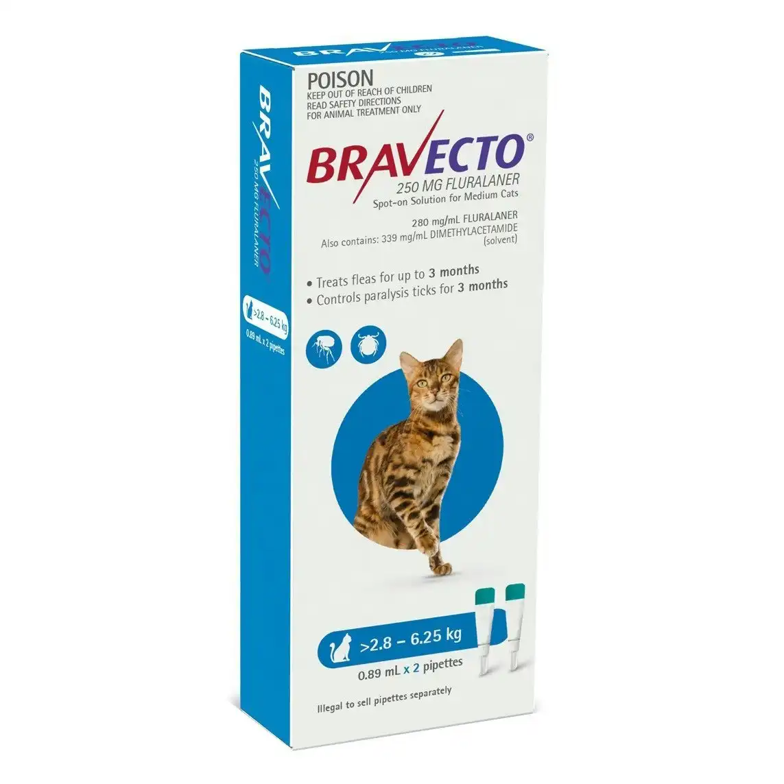 Bravecto For Cats 2.8kg - 6.25kg 2 Pipettes