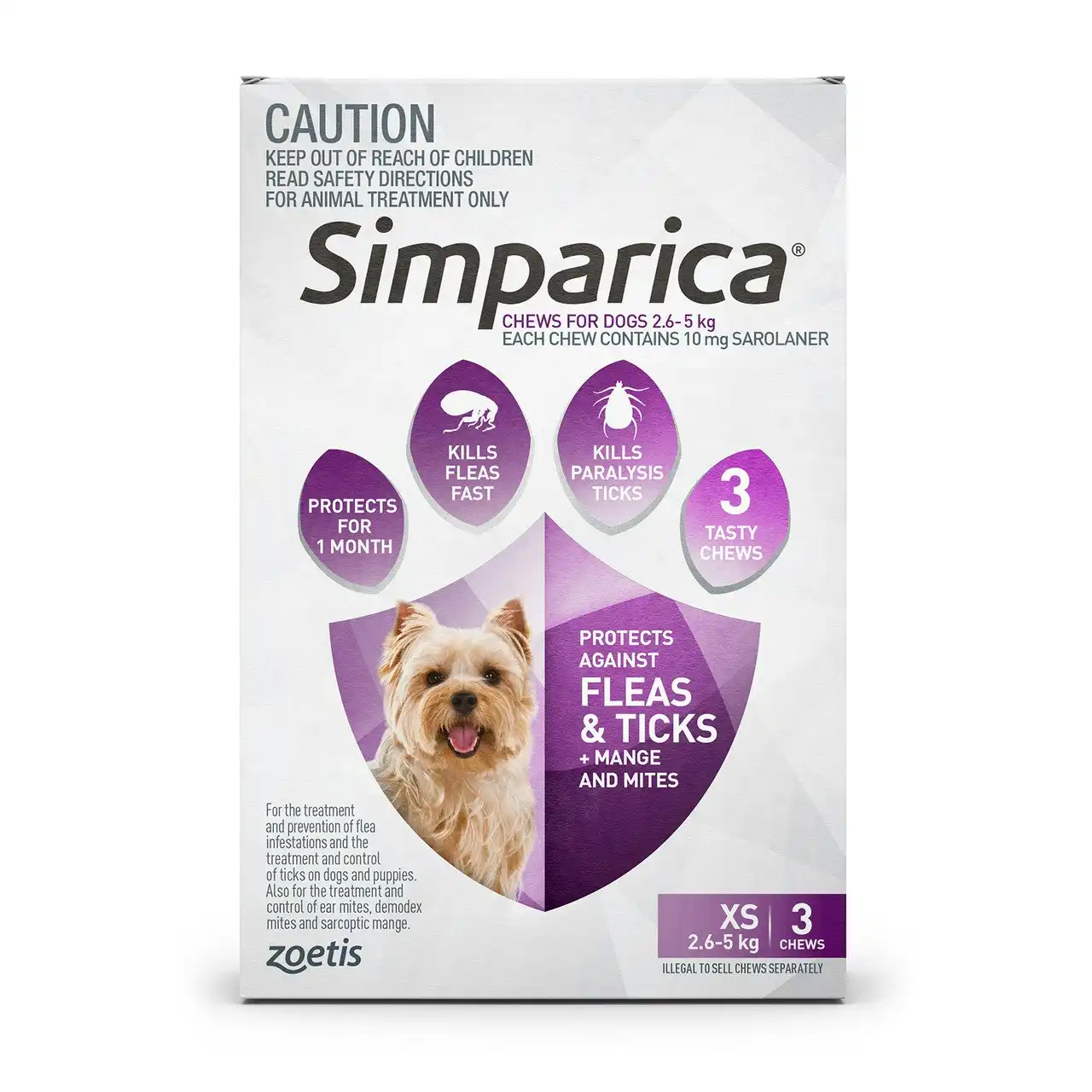 Simparica Chews For Extra Small Dogs 2.6 - 5kg 3 Pack