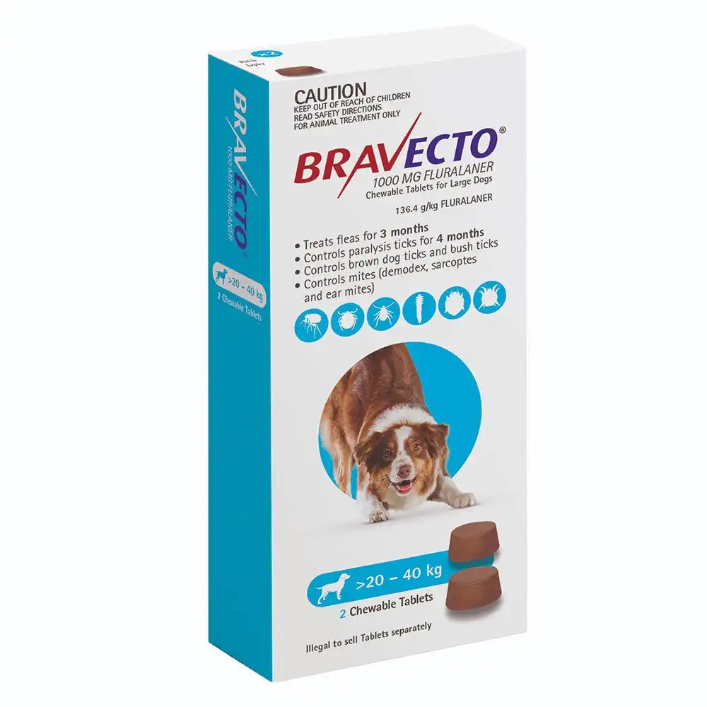 Bravecto Dog Chew 20-40kg Blue 2 Pack