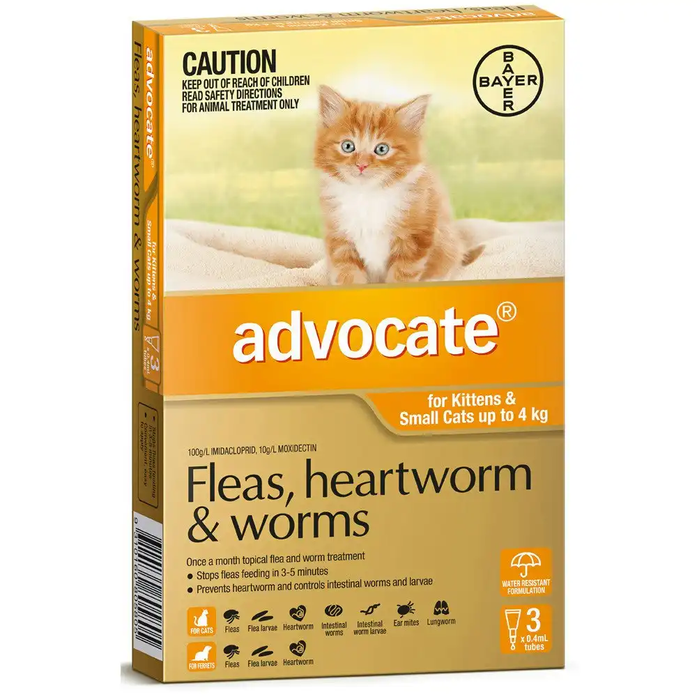 Advocate(TM) Fleas, Heartworm & Worms for Kittens & Small Cats up to 4kg - 3 Pack