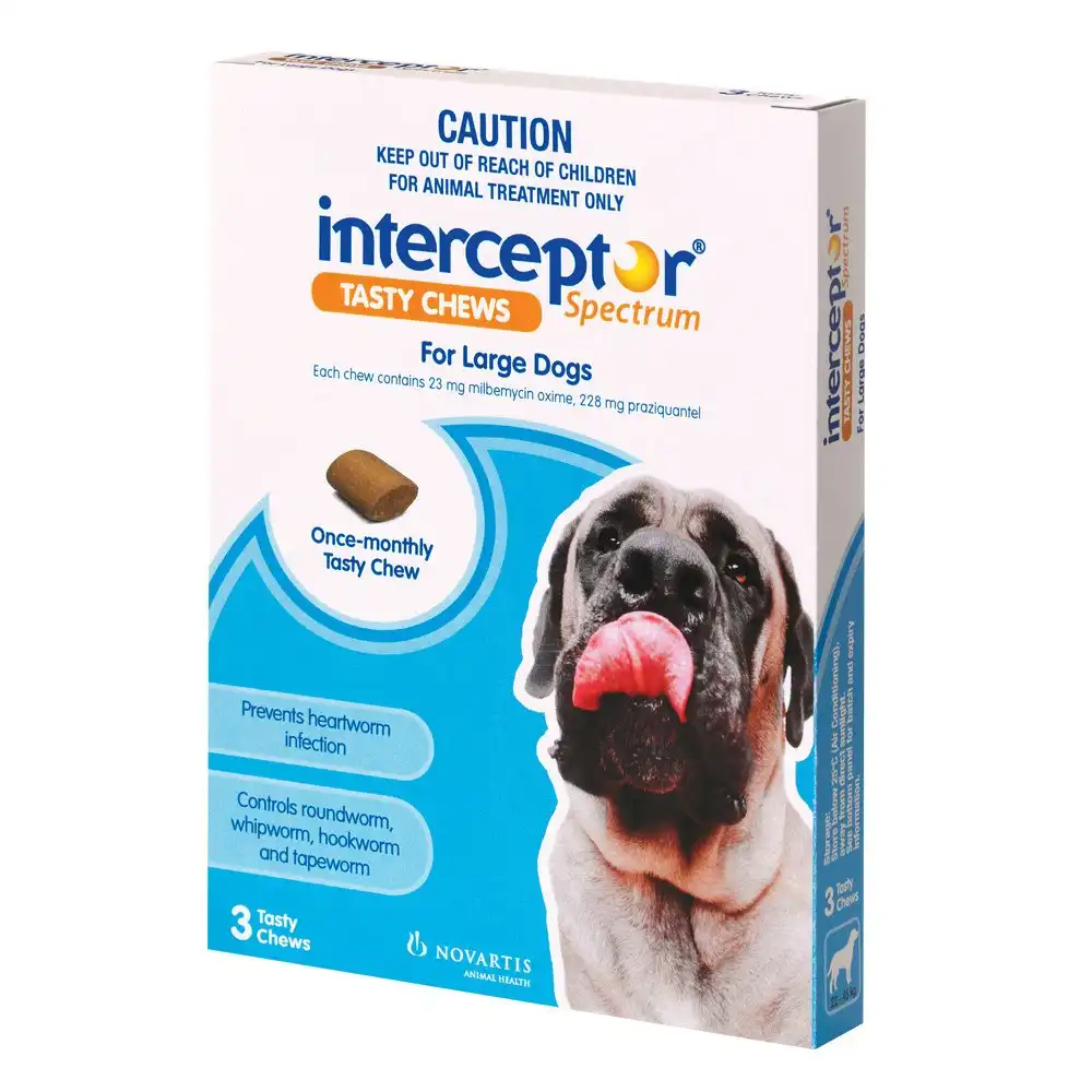 Interceptor Spectrum Heartworm & Worms for Dogs 22 - 45kg - 3 Pack