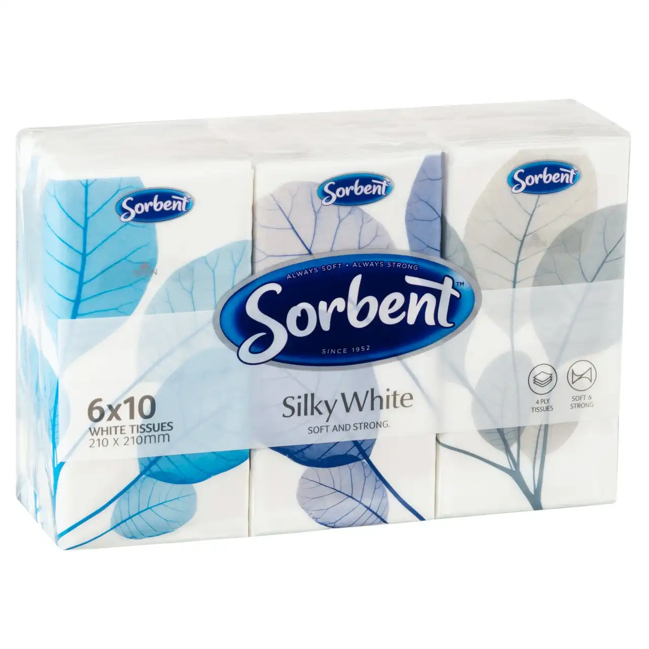 Sorbent Silky White Facial Tissues 6 x 10 Pack