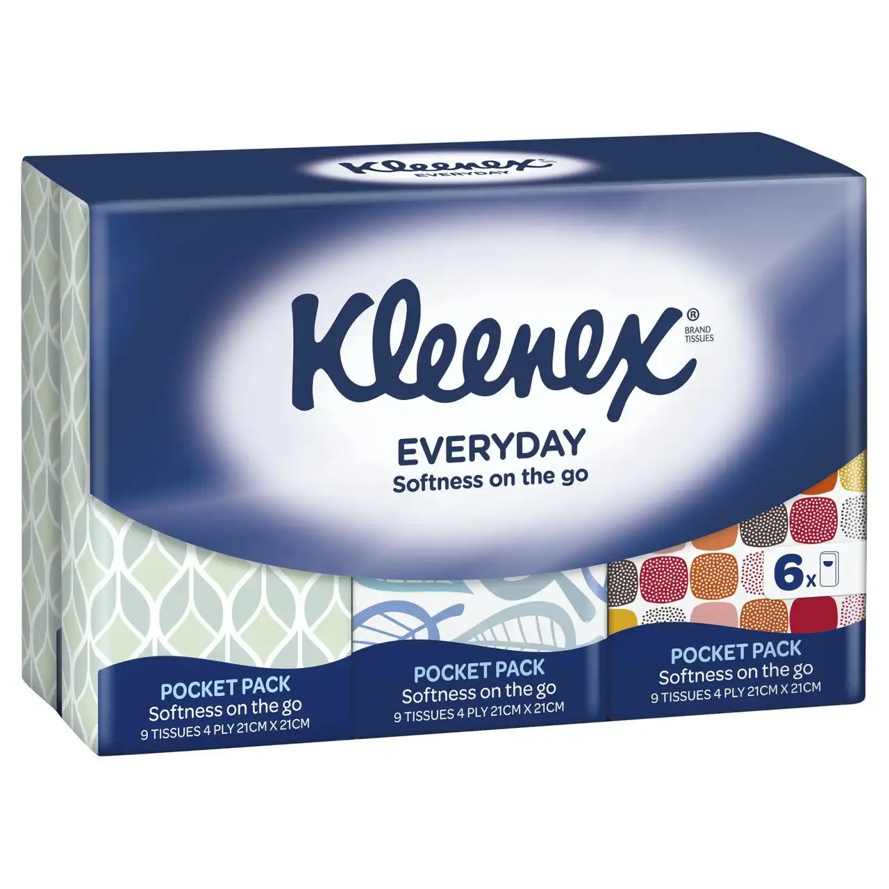 Kleenex To Go Handy Tissues Pack Of 6 (21cm x 21cm)