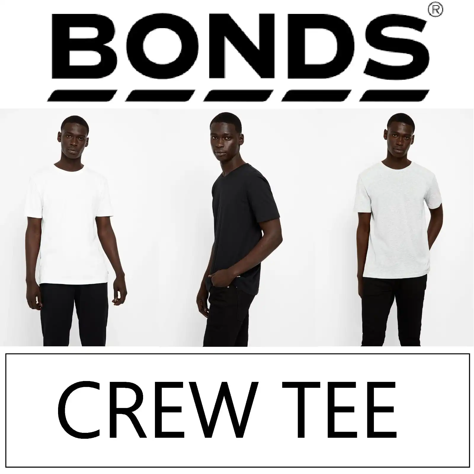 Bonds Mens Basic Crew Tee Black White Grey Tshirt T Shirt Top Short Sleeve