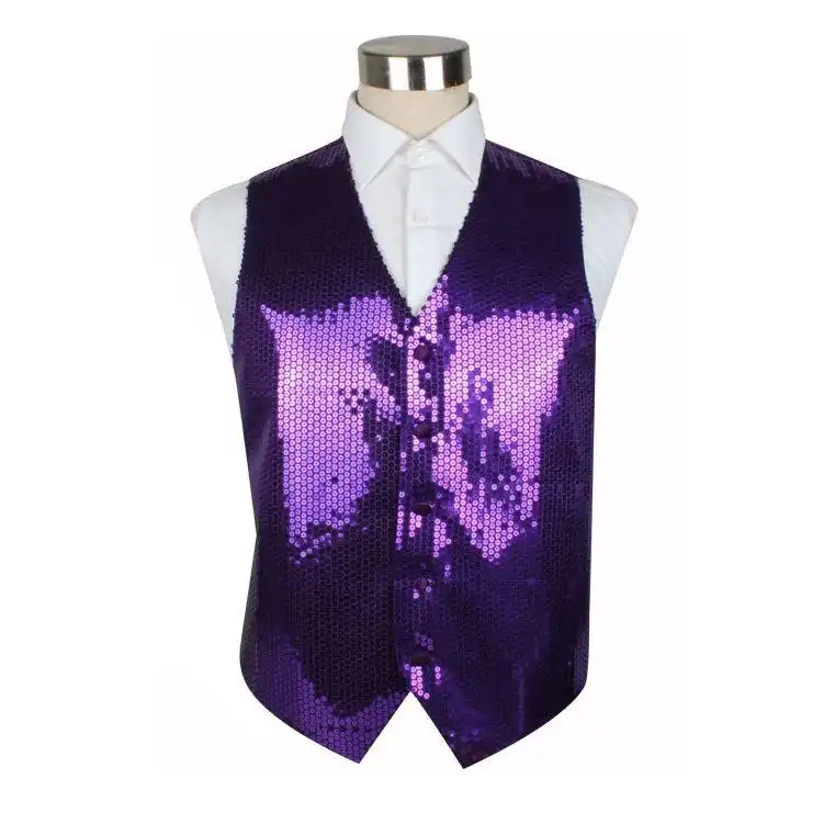 Mens Dark Purple Sequin Patterned Vest Waistcoat