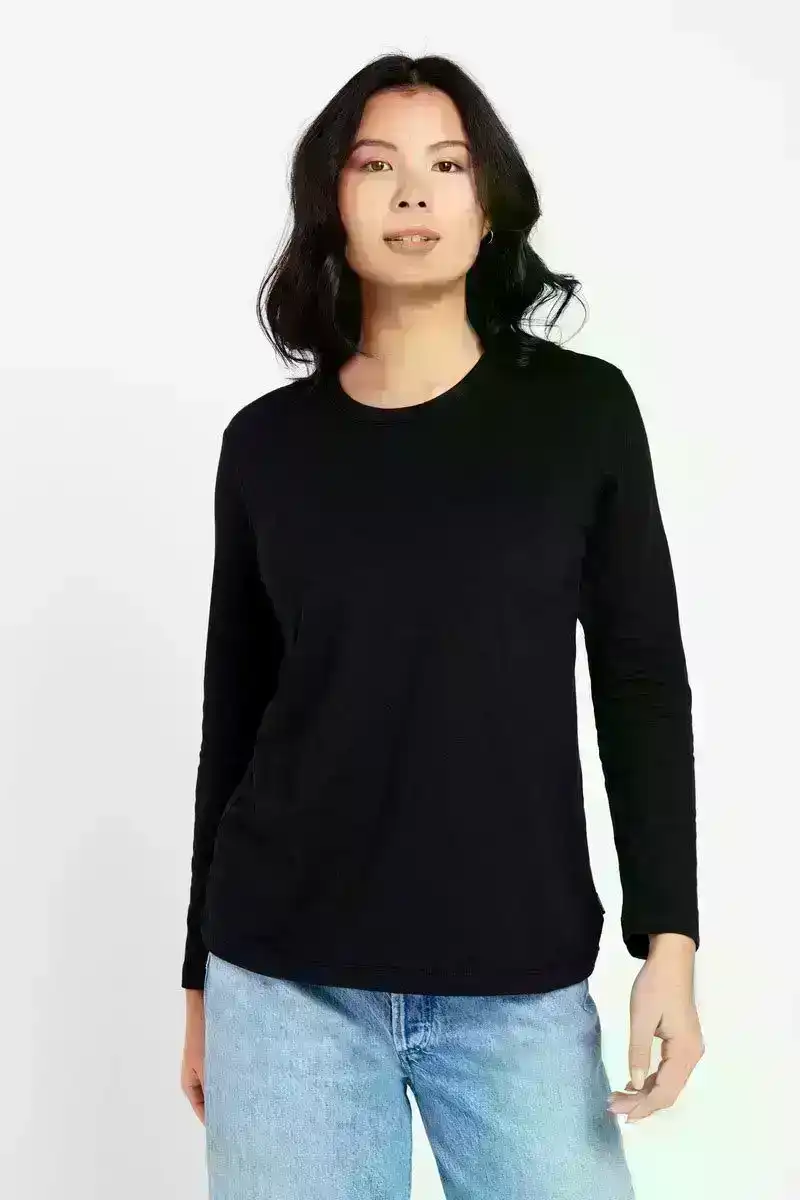 5 x Bonds Womens Long Sleeve Crew Tee Cotton T-Shirt Black