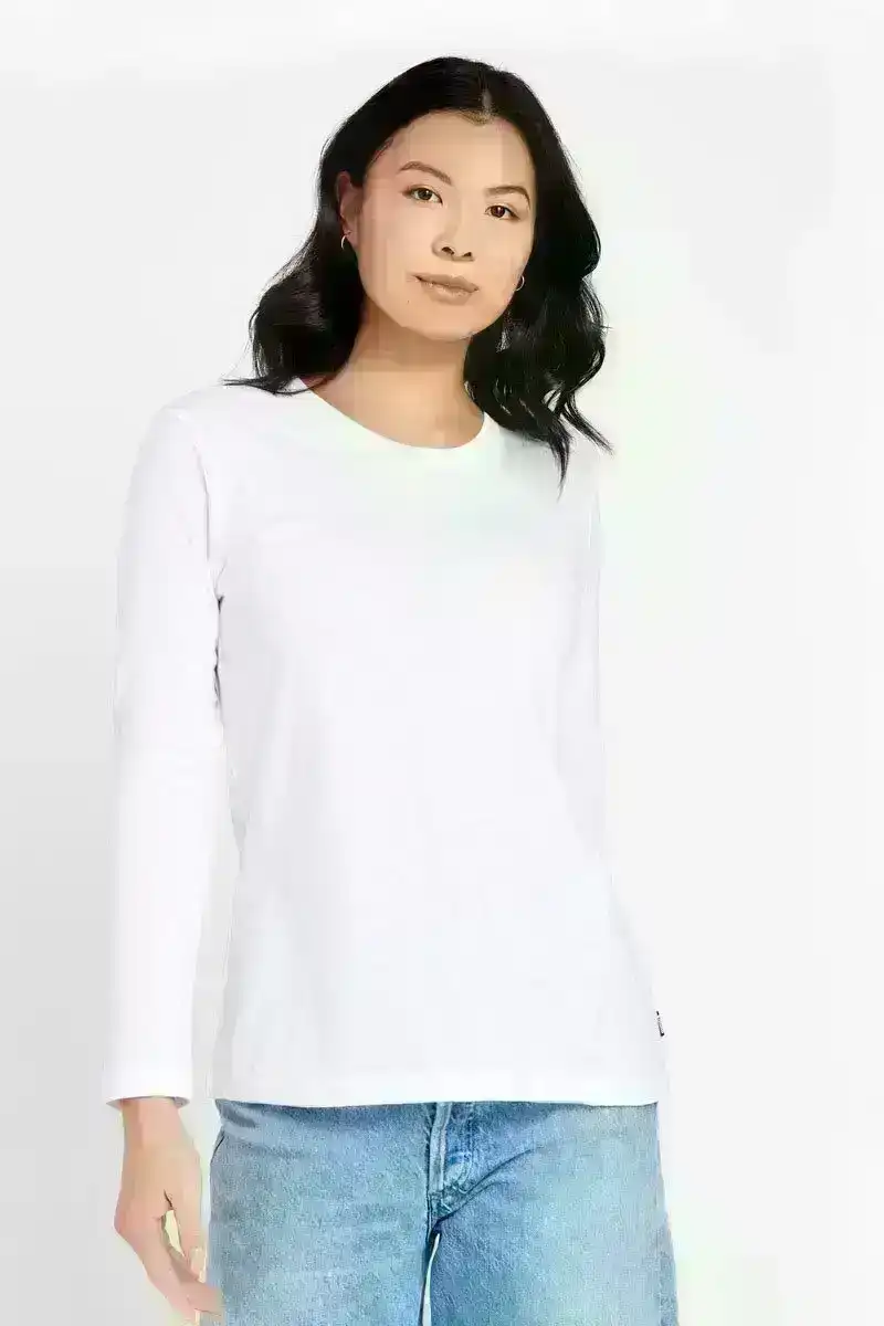 5 x Bonds Womens Long Sleeve Crew Tee Cotton T-Shirt White