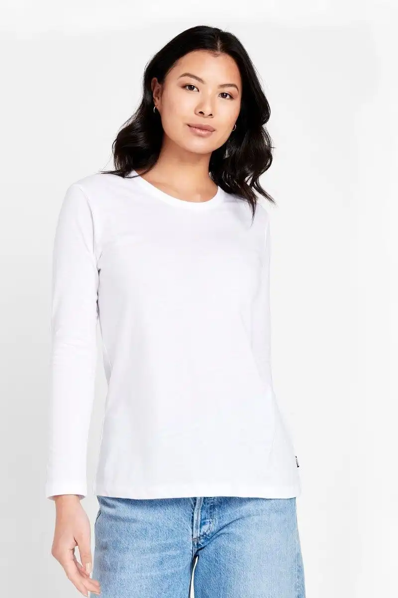 4 x Bonds Womens Long Sleeve Crew Tee Cotton T-Shirt White