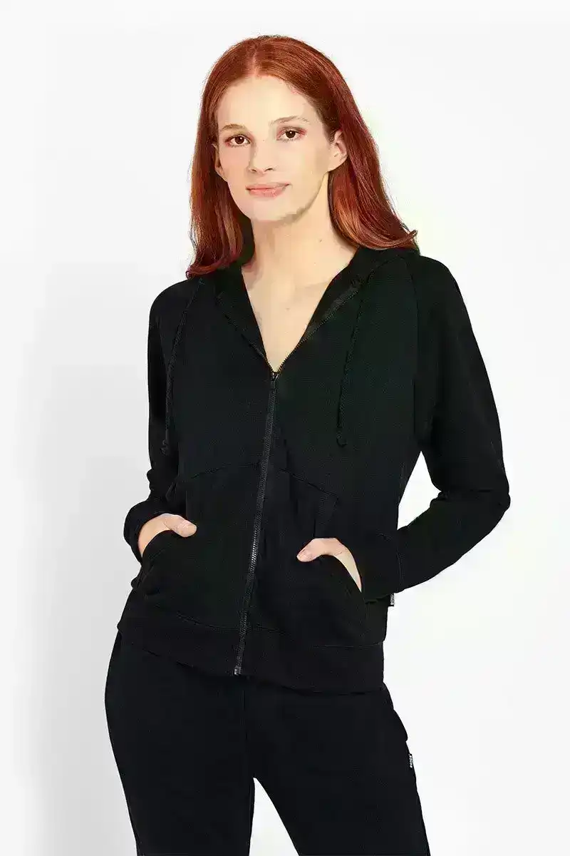 3 x Bonds Womens Essential Zip Hoodie Pullover Cotton Black