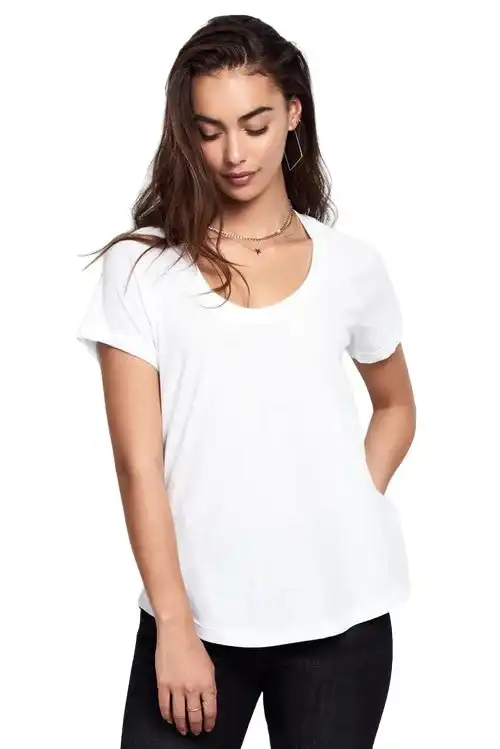 2 x Bonds Womens Scoop Neck Tee T-Shirt Top Cotton White
