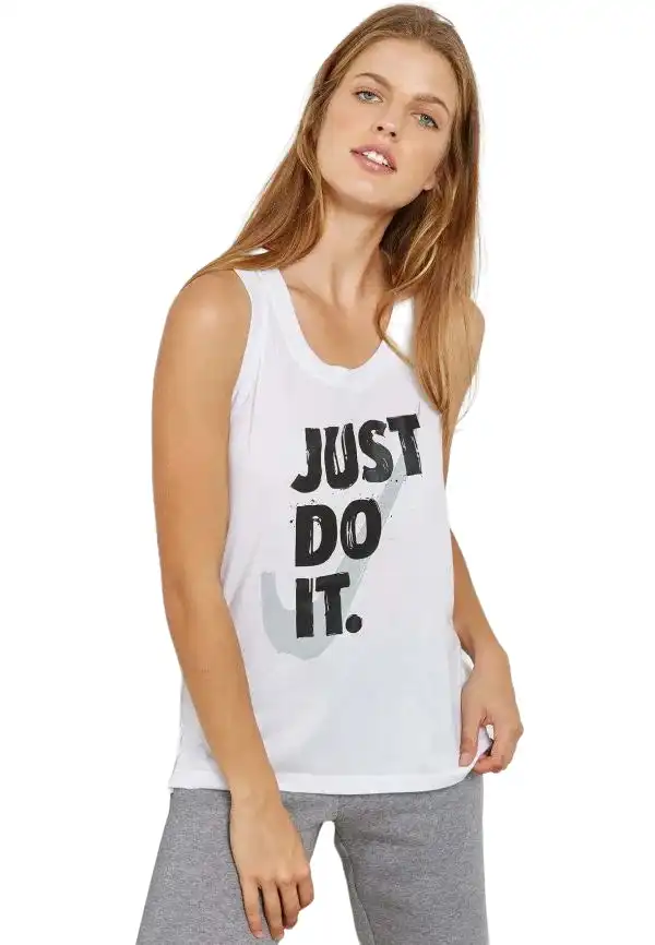 2 x Nike Womens White 'Just Do It' Tank Top Comfy Active