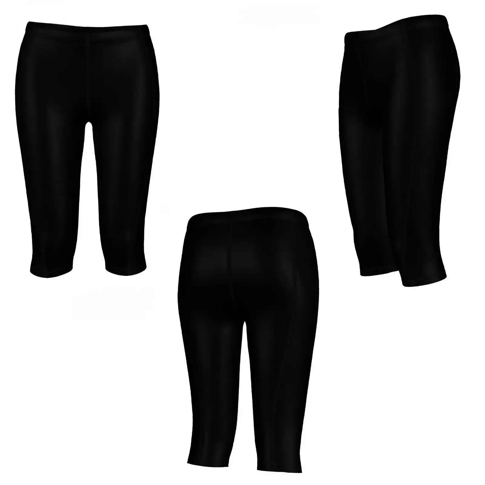 Ladies Womens Black 3/4 Compression Gym Pants Running Skins Leggings