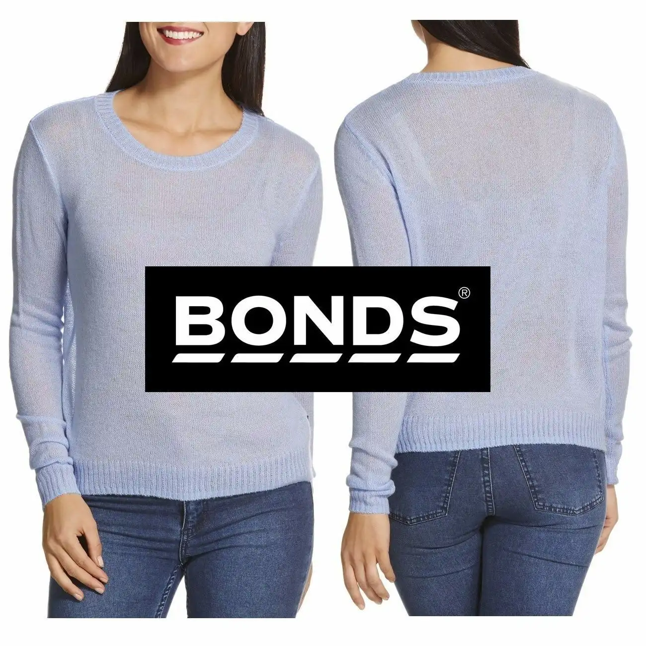Bonds Womens Long Sleeve Lightweight Crew Pullover Jumper Top Blue Size Xs S M L
