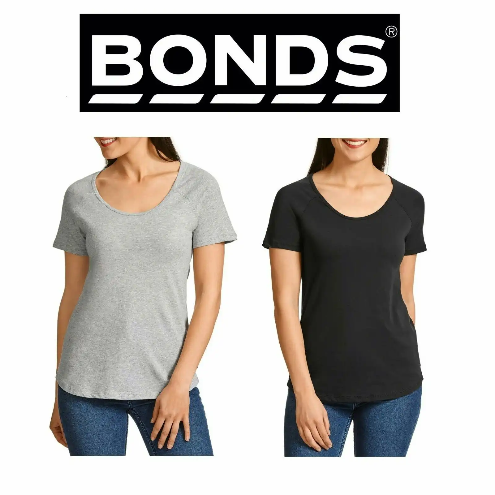 Bonds Womens Besties Raglan Cotton Short Sleeve Tee Tshirt Grey Black Top Basic