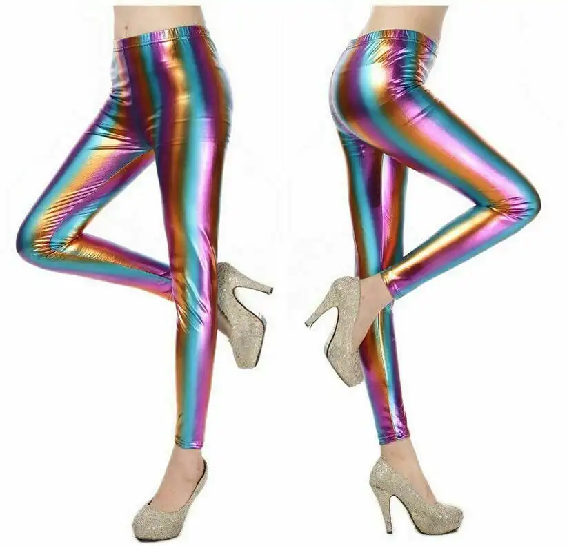 Shiny Metallic Leggings Womens Pants Ladies Rainbow