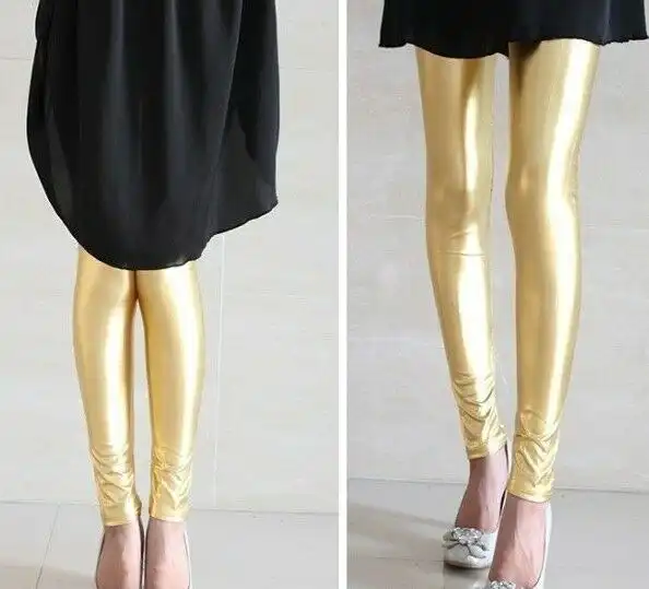 Shiny Metallic Leggings Womens Pants Ladies Gold