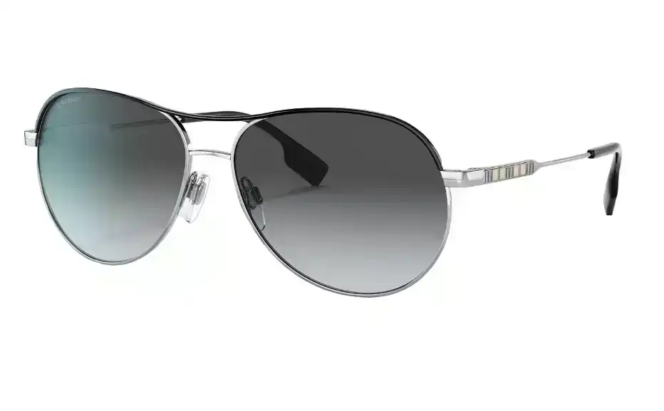Womens Burberry Sunglasses Be3122 Tara Silver/Black Polarized Sunnies