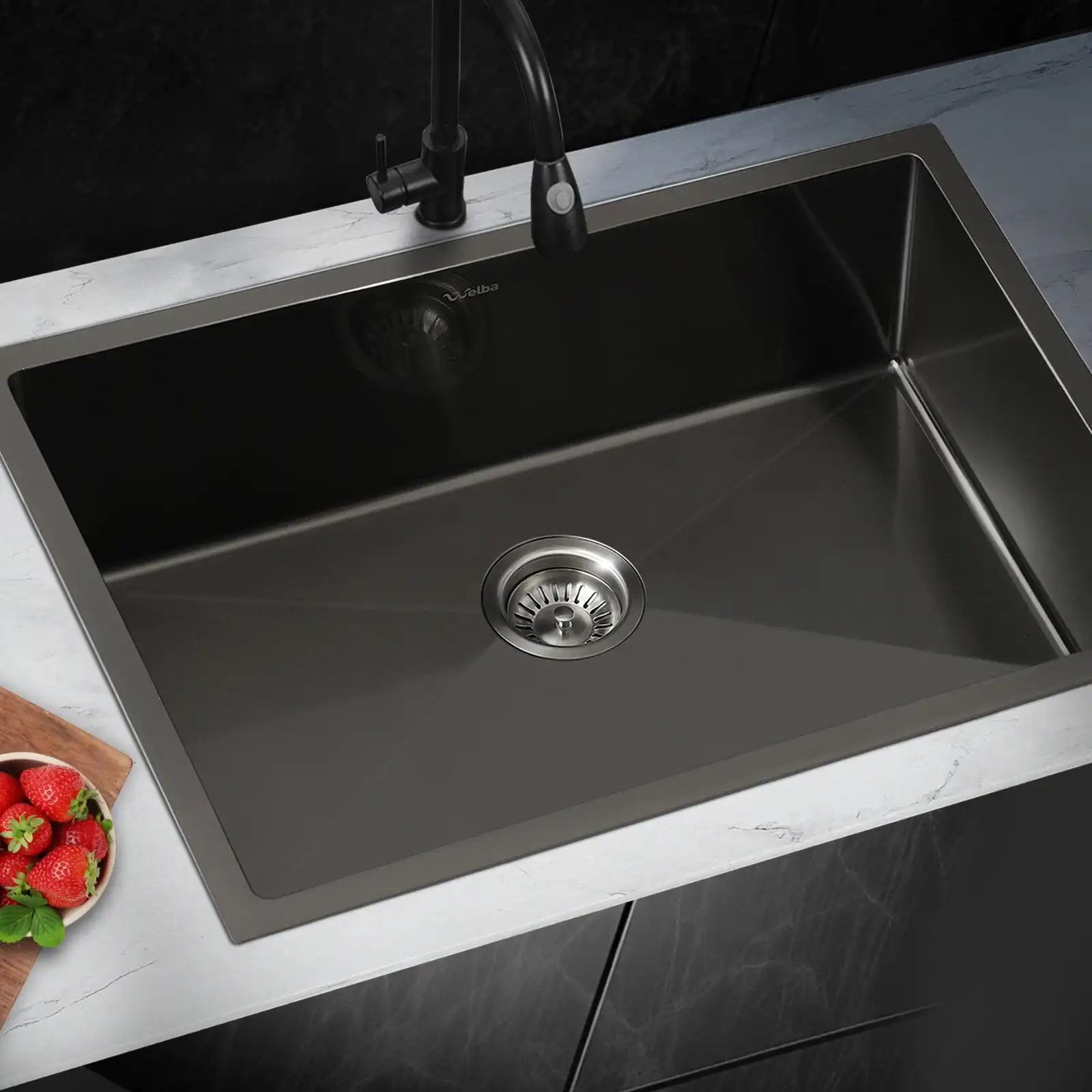 Welba Kitchen Sink Stainless Steel Bathroom Basin Single Black 70X45CM