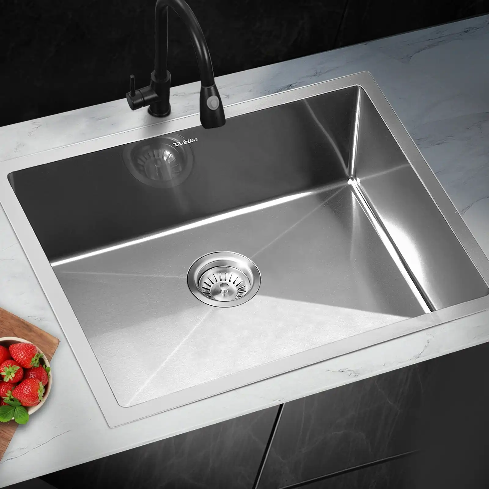 Welba Kitchen Sink Stainless Steel Bathroom Basin Single Silver 60X45CM