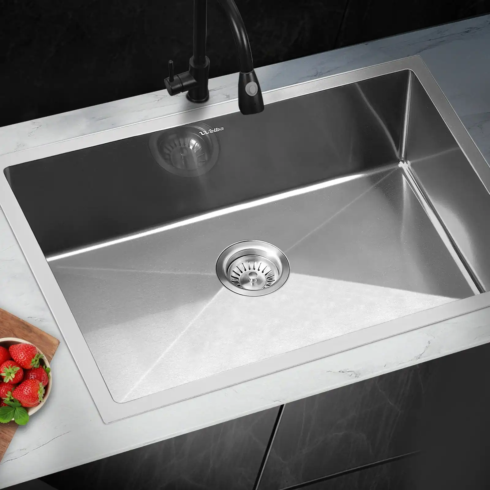 Welba Kitchen Sink Stainless Steel Bathroom Basin Single Silver 70X45CM