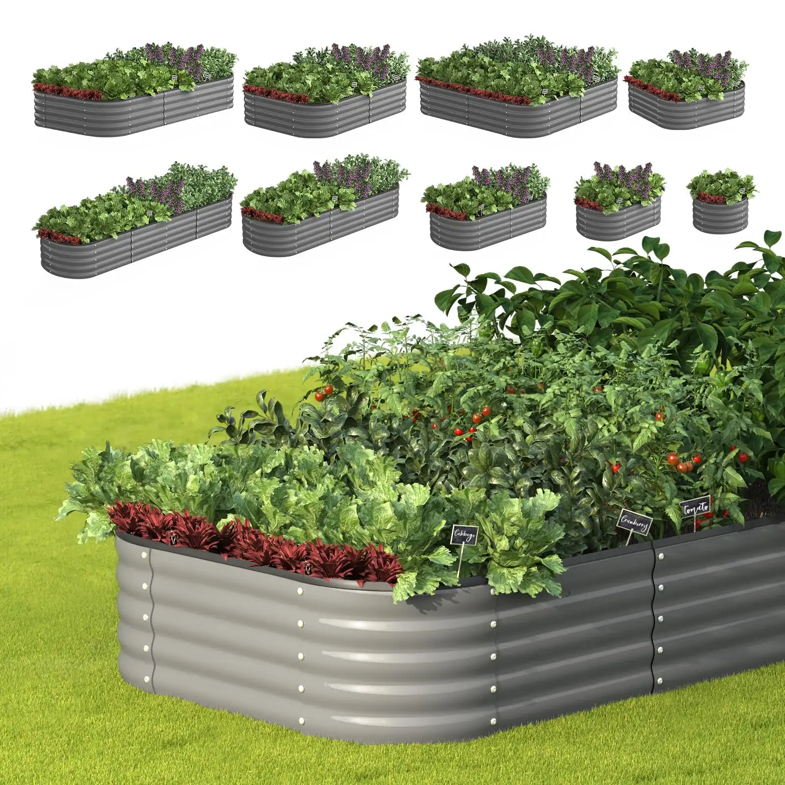 Livsip 9-IN-1 Raised Garden Bed Modular Kit Planter Oval Galvanised Steel 40CM