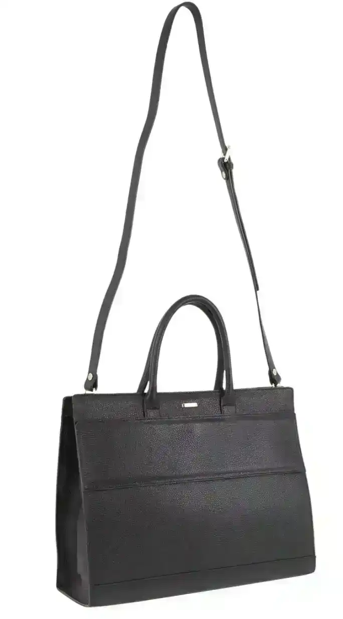 Morrissey Womens Italian Leather Laptop Bag Computer Tote Handbag - Black