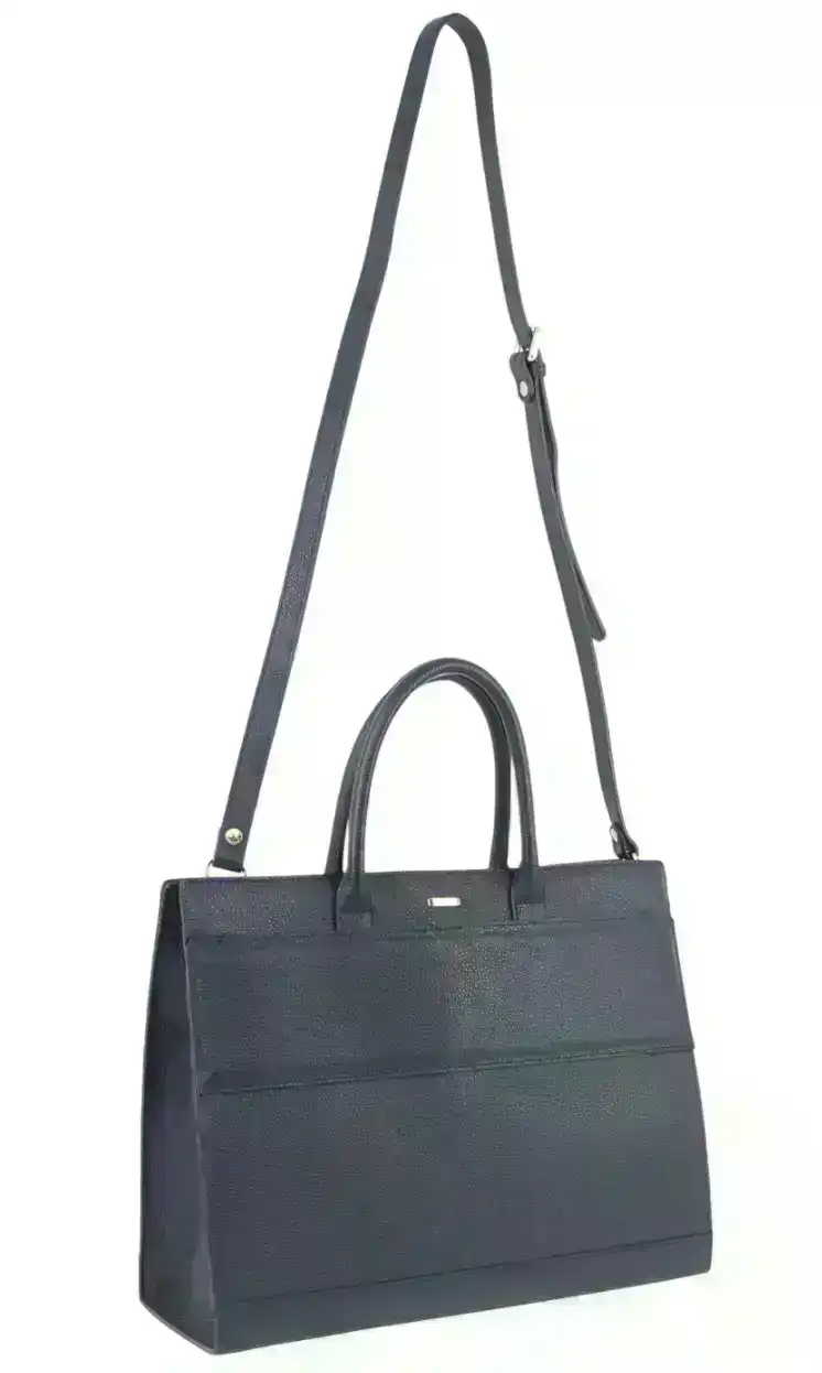 Morrissey Italian Structured Leather Tote Unisex Computer Bag Handbag - Navy