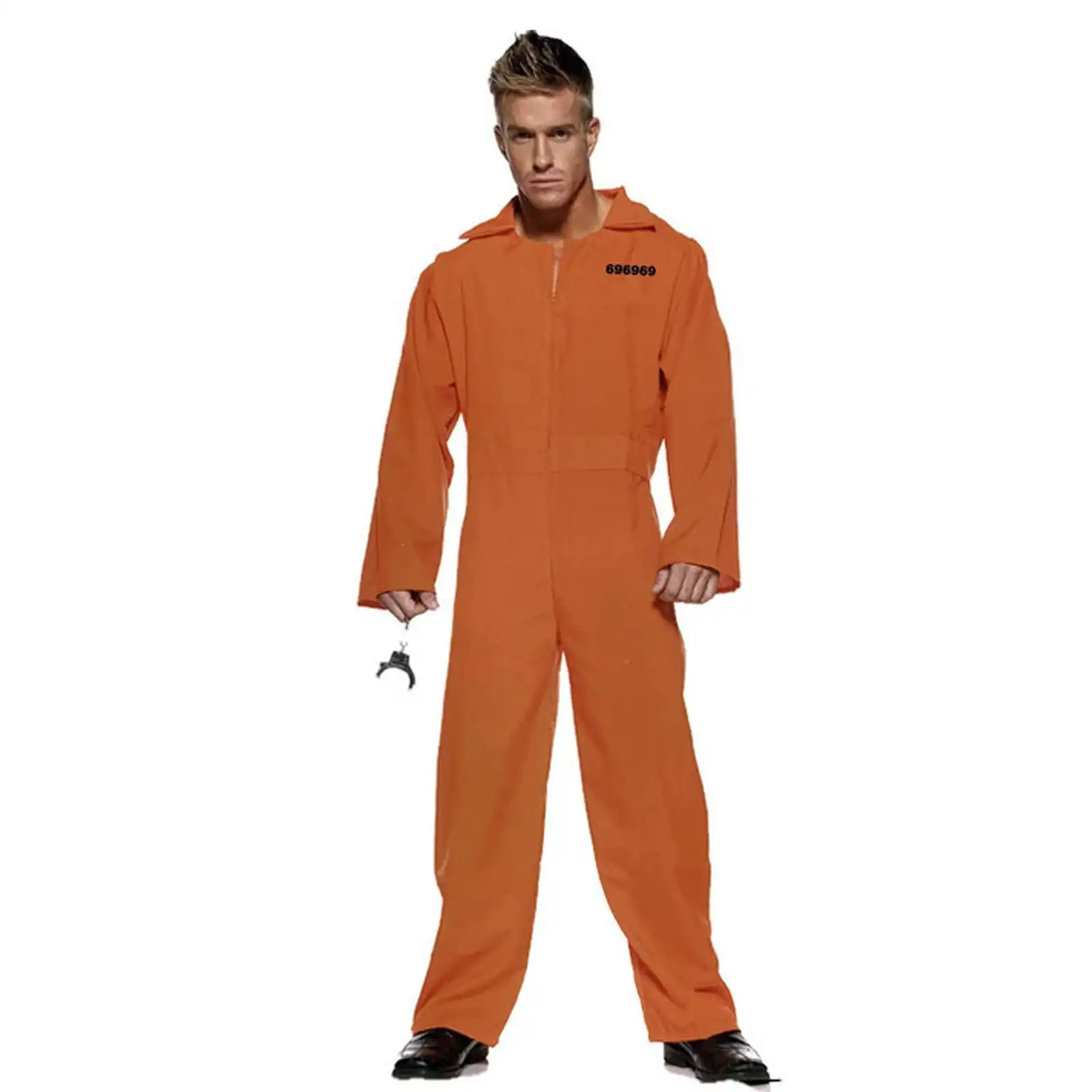 PRISONER COSTUME Plus Size Halloween Jail Convict Adult Outfit Long Sleeve