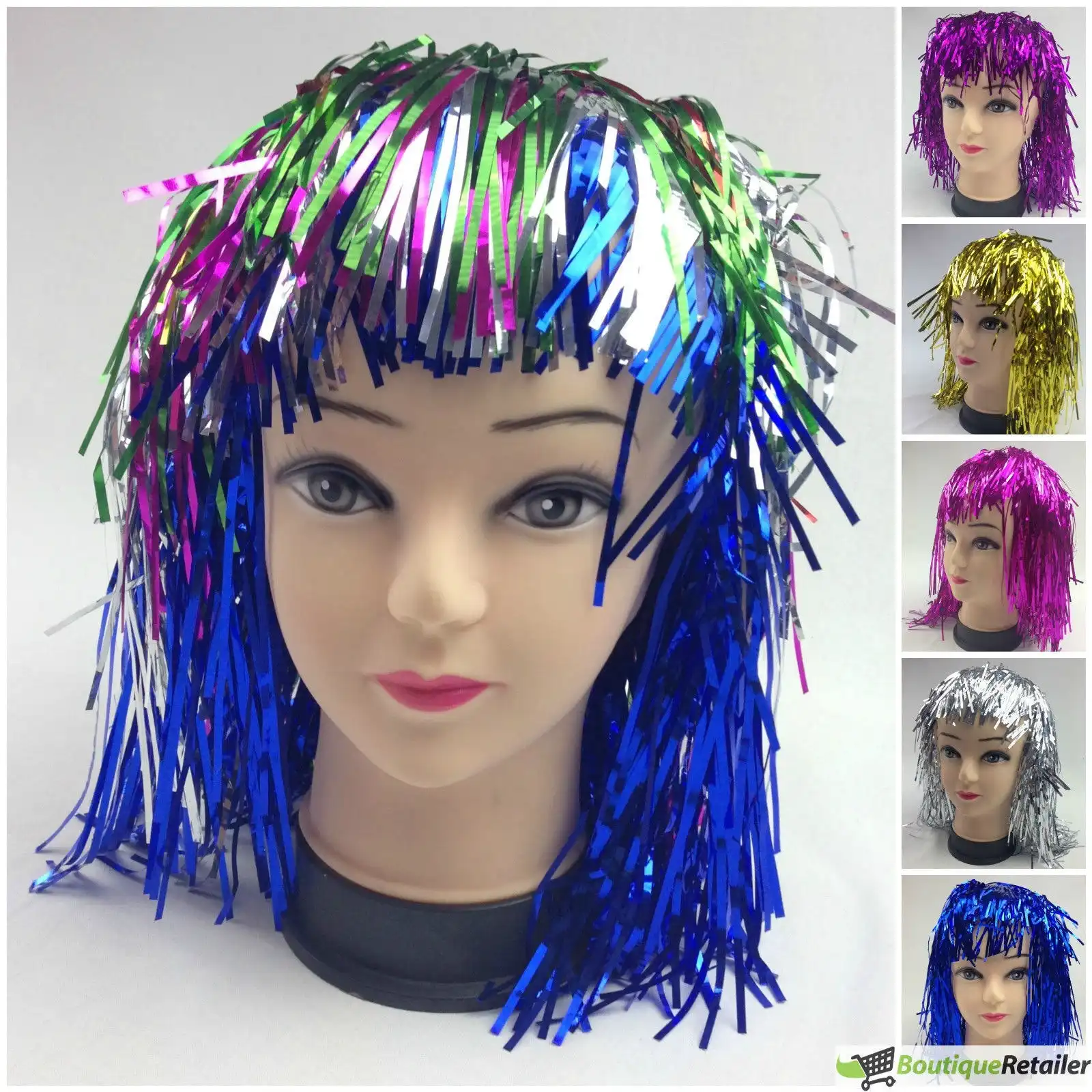 Tinsel Metallic Wig 70s 50s 20s Costume Men's Women's Unisex Disco Fancy Dress Up