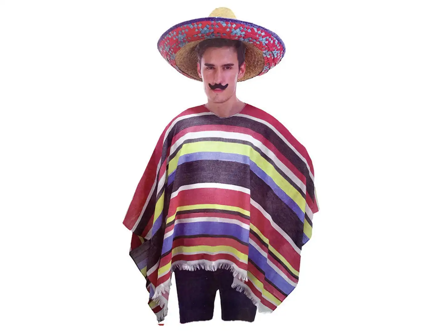 Mens MEXICAN PONCHO Spanish Costume Wild West Cowboy Party Bandit Fiesta