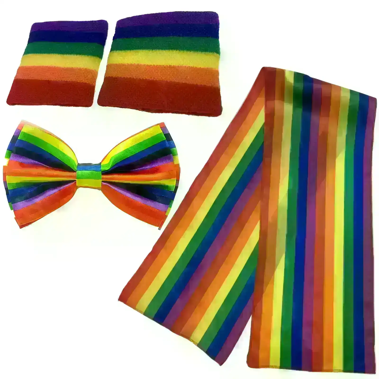 3pcs Set LGBT Rainbow Stripe Tie + Scarf + Wristbands Gay Pride Lesbian Party