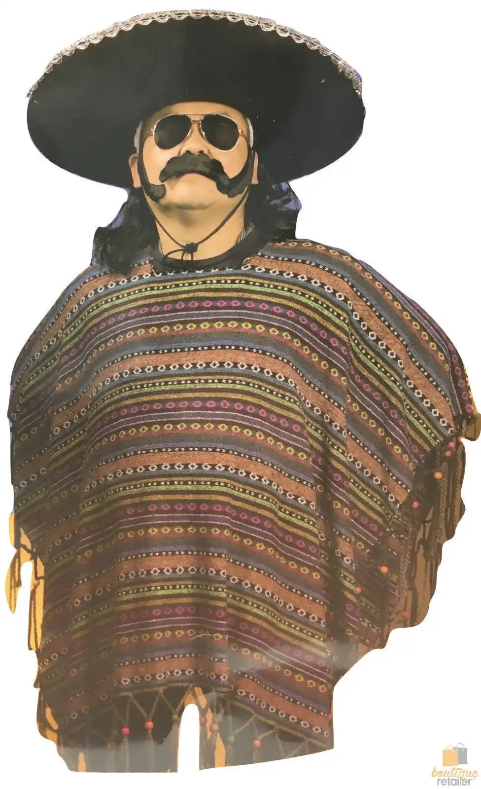PREMIUM MEXICAN PONCHO Spanish Costume Wild West Cowboy Party Bandit  2180