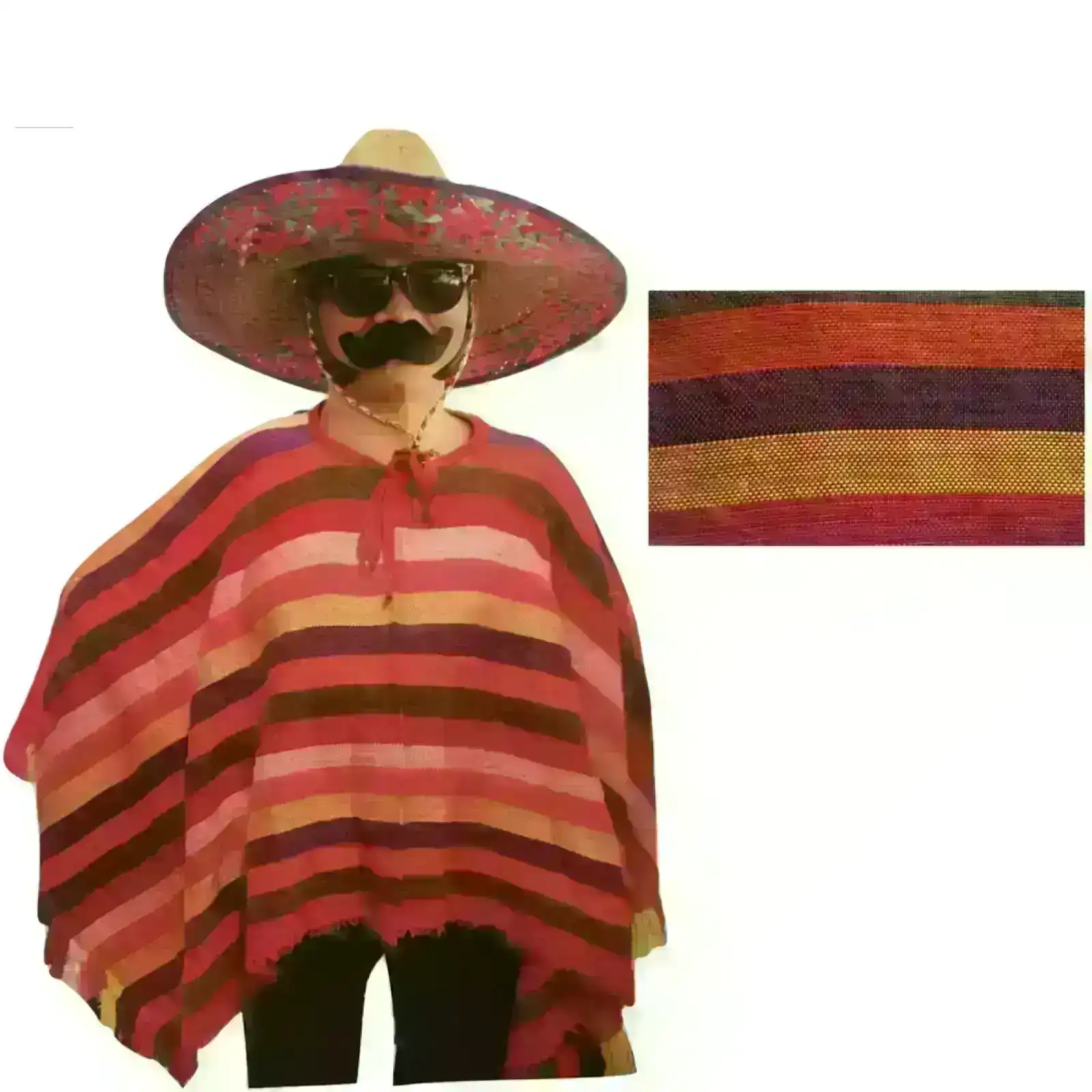 DELUXE MEXICAN PONCHO Spanish Costume Wild West Cowboy Party Bandit