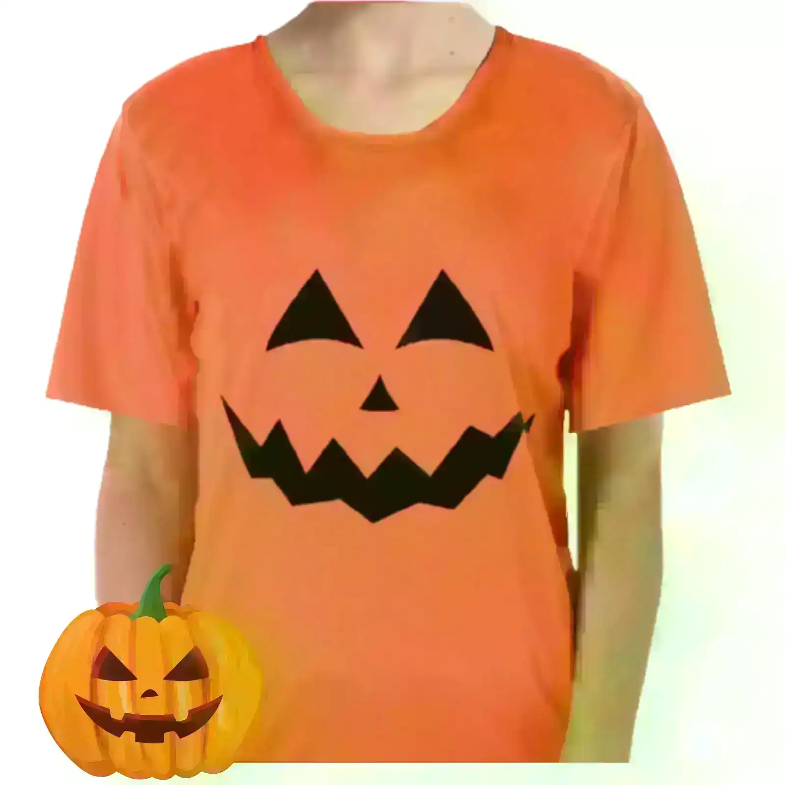 Adult Mens Womens Halloween Pumpkin T Shirt Top Jack O'Lantern - Orange
