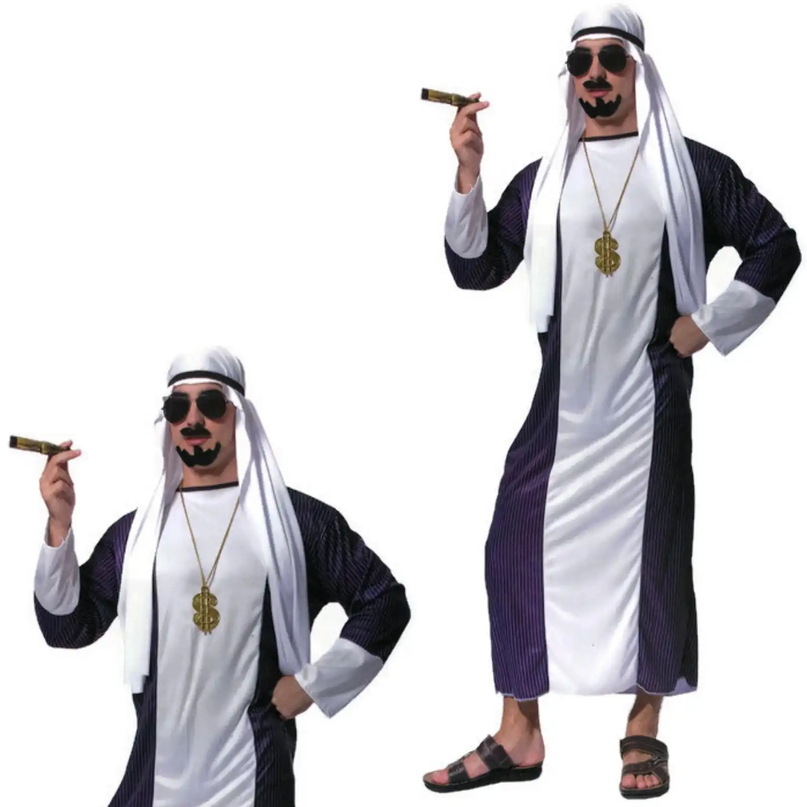 Adult Men's ARABIAN Costume Shiek Desert Sultan Arab Party Fancy Dress Up Dubai